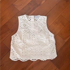 NWT Veronica Beard top. White Eyelet Sleeveless Top
